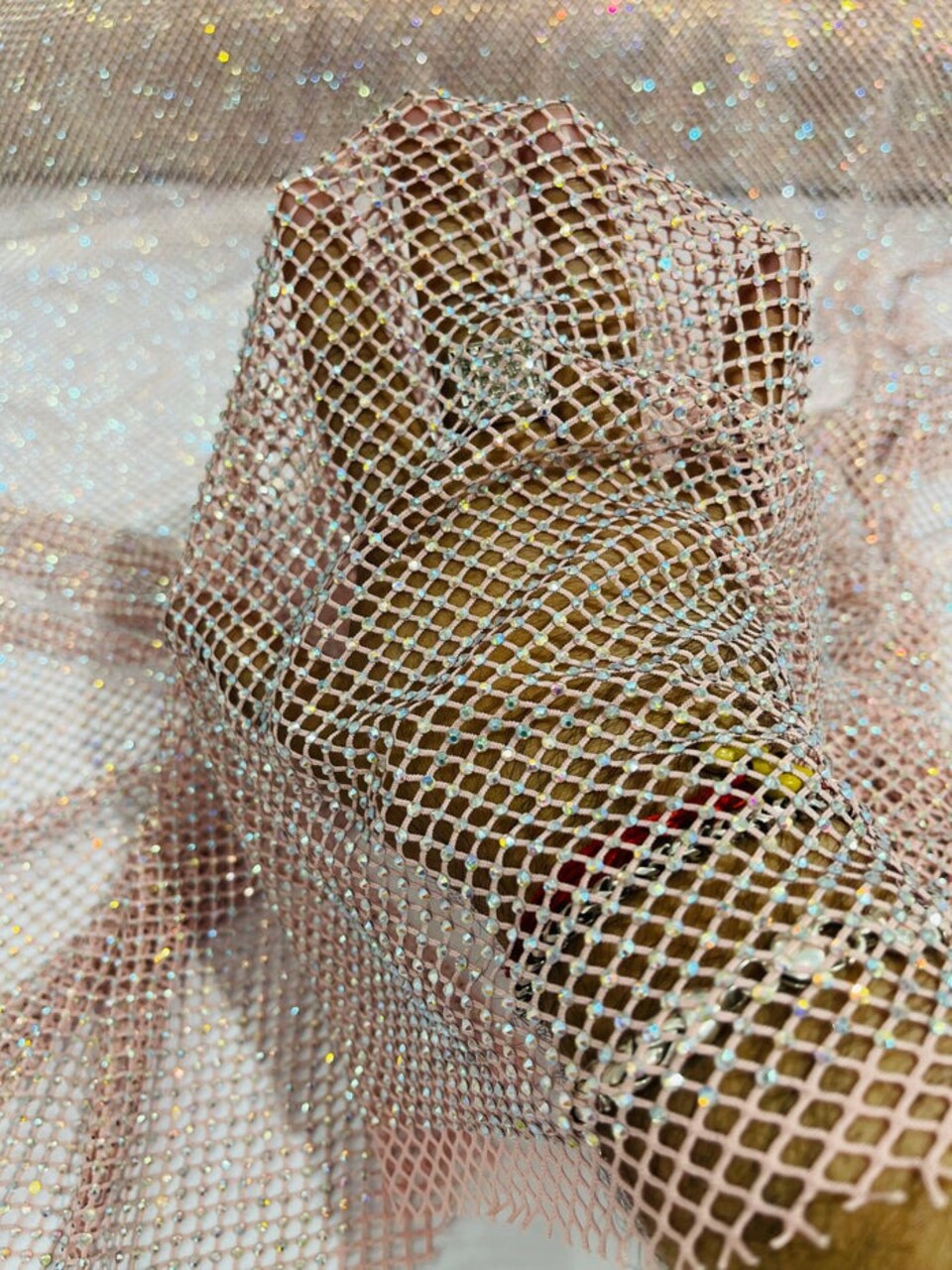 1 Yard Sparkly AB Rhinestone Fishnet Fabric Stretch Mesh for Costumes, Décor, and Apparel